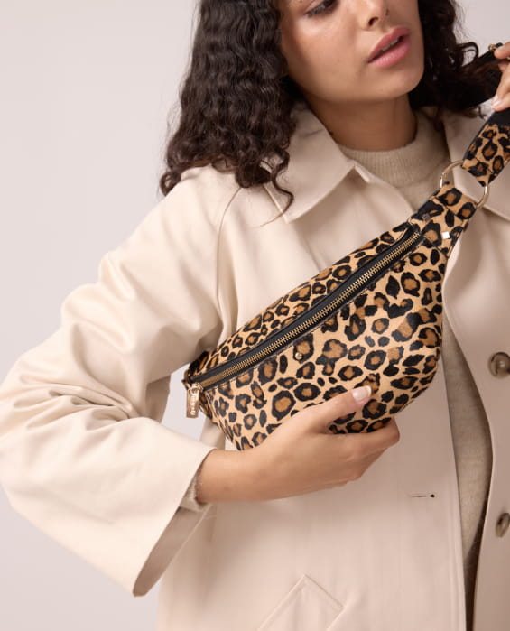 sac banane en cuir pony léopard pour femme