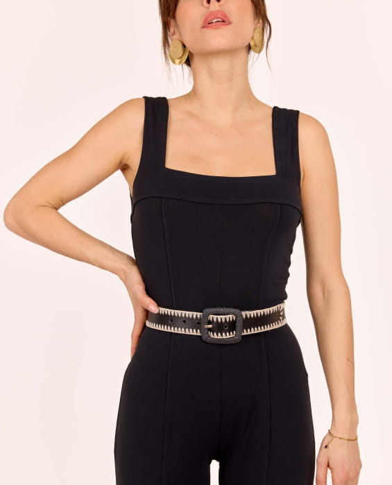 Black leather belt for women