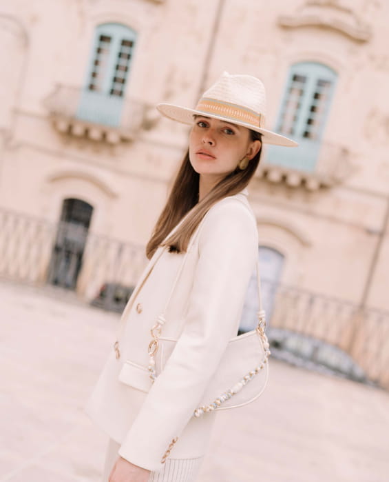 Ochre straw hat for women