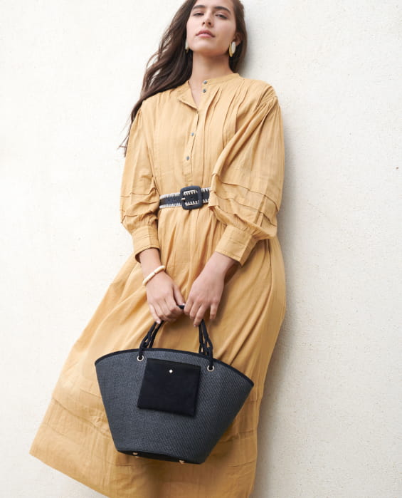 sac panier en raphia noir pour femme