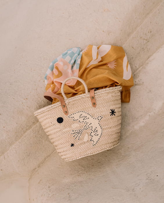 Navy blue wicker basket bag for women