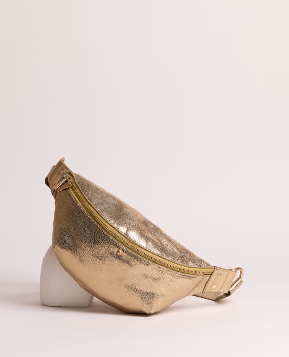 women's gold leather fanny pack