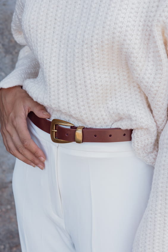 cognac leather belt for women