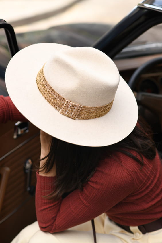white large felt hat
