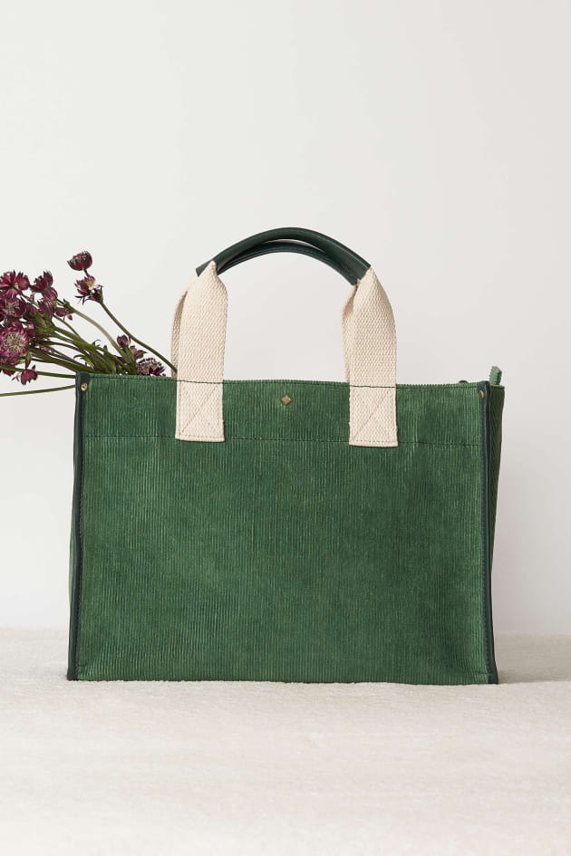 Green Corduroy Tote Bag for Women Nina model Maradji
