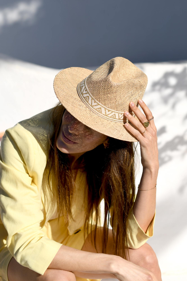 Chapeau de paille - Panama Galon Coton Doré - Femme - Maradji