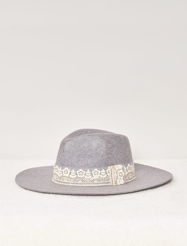 Victor Grey Heather Embroidered Flower Braid