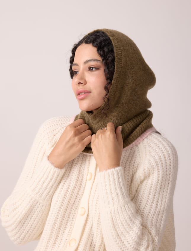 Hood Cozy Khaki & Baby Pink