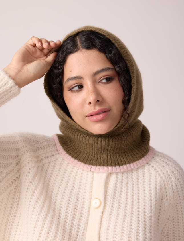 Hood Cozy Khaki & Baby Pink