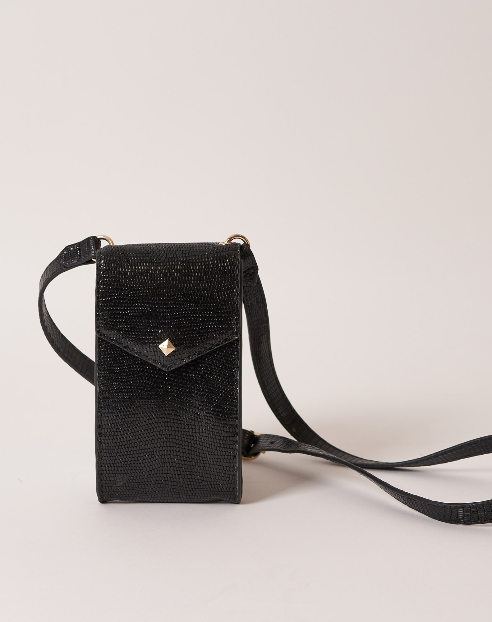 Pochette pour t?�l?�phone en cuir disco dor?� et lani?�re ajustable - Maradji